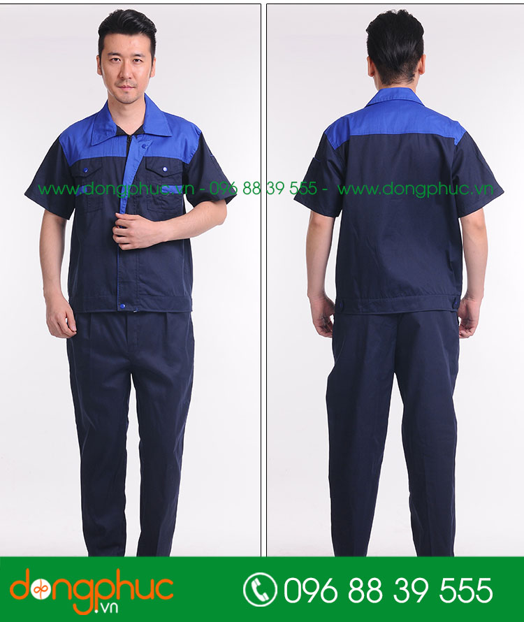 Mẫu bảo hộ màu tím than phối xanh cộc tay